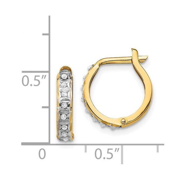 14k Yellow Gold Diamond Fascination Round Hinged Hoop Earrings